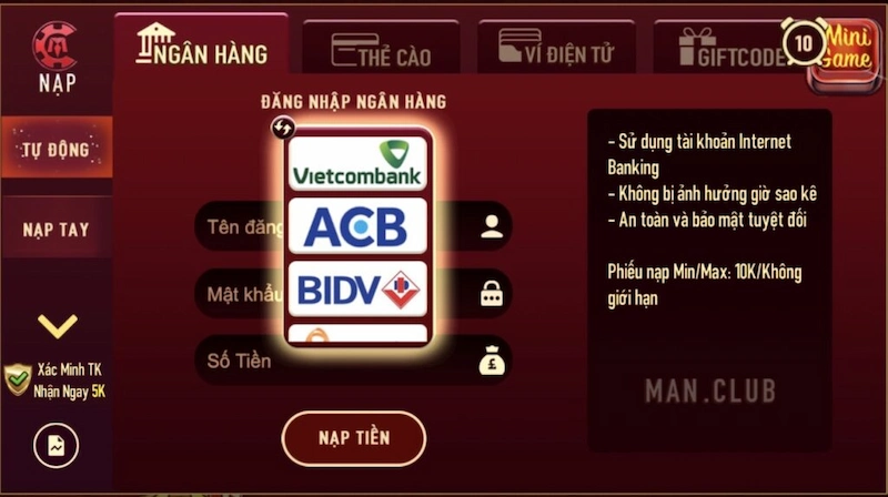 Nạp tiền Manclub Các lưu ý khi nạp tiền Manclub